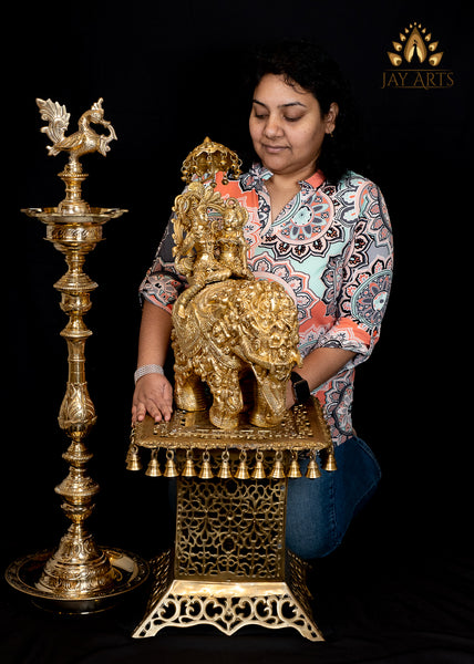 Radha Krishna riding on an Elephant of Gopis (Nari Kunjar) 22" Brass Statue