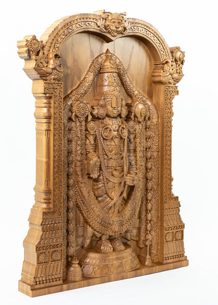 Sri Venkateswara (Lord Balaji ) Wood Carving 24" Ash Wood Wall Panel