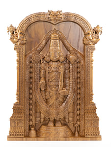 Sri Venkateswara (Lord Balaji ) Wood Carving 24" Ash Wood Wall Panel