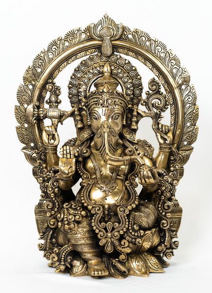 Abhaya Ganesh with Prabhavali (Antique)