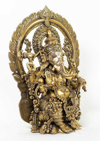 Abhaya Ganesh with Prabhavali (Antique)