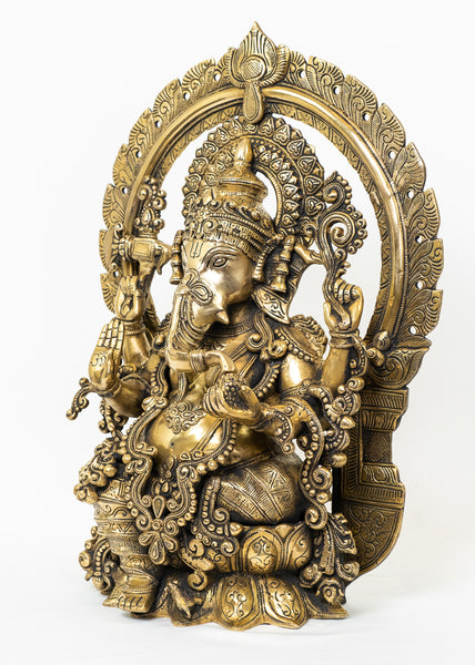 Abhaya Ganesh with Prabhavali (Antique)