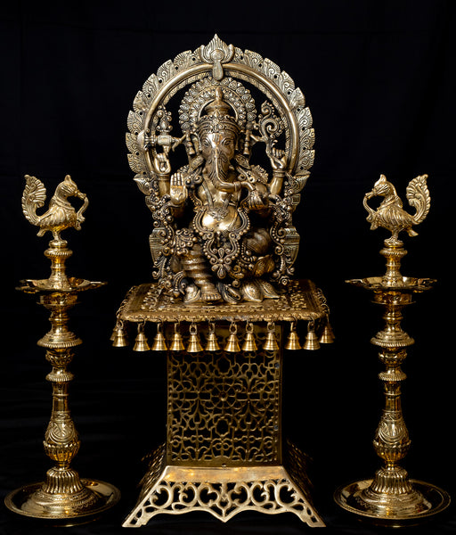 Abhaya Ganesh with Prabhavali (Antique)