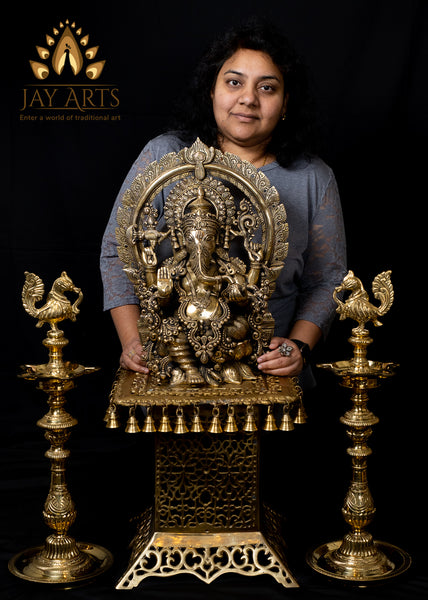 Abhaya Ganesh with Prabhavali (Antique)