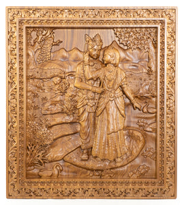 Radha Krishna - A Blissful Moment of the Divine Couple - Ashwood Panel 24" x 22"