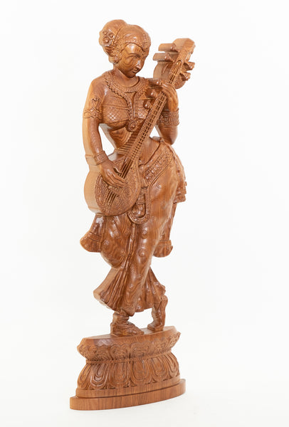 Standing Lady with a Veena - Two Feet Wood Panel