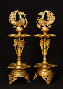 Bird Lamp Set with Seven Wicks and Five Wicks (Two deepam plates)