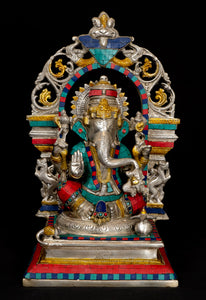 Lord Ganesh sitting on a Kirtimukha Throne