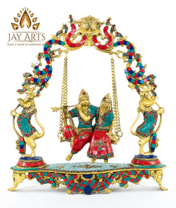 Radha Krishna on a Swing 17" Brass Statue