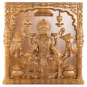 Goddess Lakshmi Wood Carving in a Pillar Frame - Ashwood Panel 24" x 23"