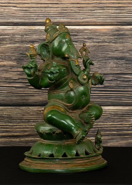 Bhagwan Ganesh seated on a Lotus (Antique Green)