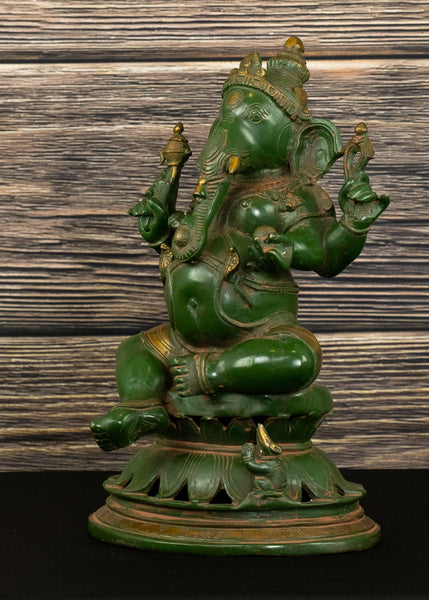 Bhagwan Ganesh seated on a Lotus (Antique Green)