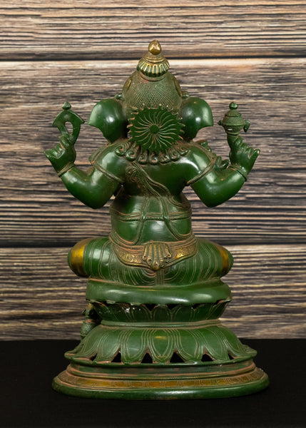 Bhagwan Ganesh seated on a Lotus (Antique Green)