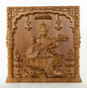 Goddess Saraswathi Ashwood Panel (18.0 inch)