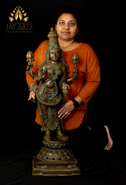 Bronze Standing Goddess Lakshmi 38" - Lost-Wax Method Sculpture