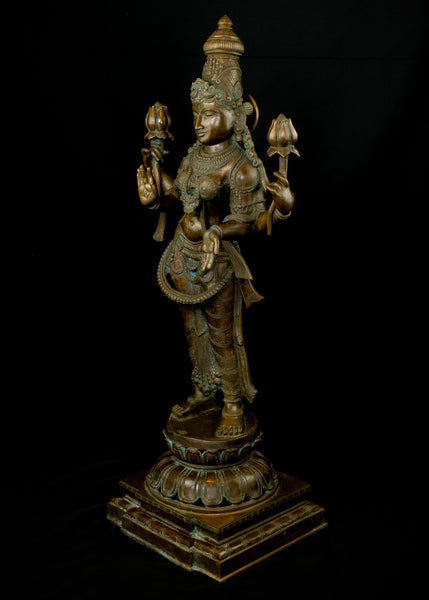 Bronze Standing Goddess Lakshmi 38" - Lost-Wax Method Sculpture