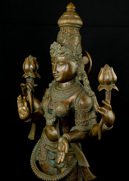 Bronze Standing Goddess Lakshmi 38" - Lost-Wax Method Sculpture