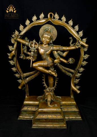 Bronze Gaja Samhara Murthy 38" - Lord Shiva as the Destroyer of the Elephant demon, a popular icon in the Chola art - Lost-Wax Method Sculpture