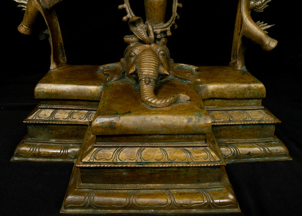 Bronze Gaja Samhara Murthy 38" - Lord Shiva as the Destroyer of the Elephant demon, a popular icon in the Chola art - Lost-Wax Method Sculpture