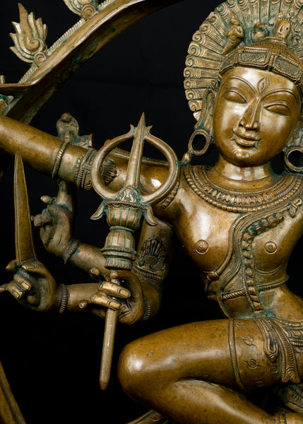 Bronze Gaja Samhara Murthy 38" - Lord Shiva as the Destroyer of the Elephant demon, a popular icon in the Chola art - Lost-Wax Method Sculpture