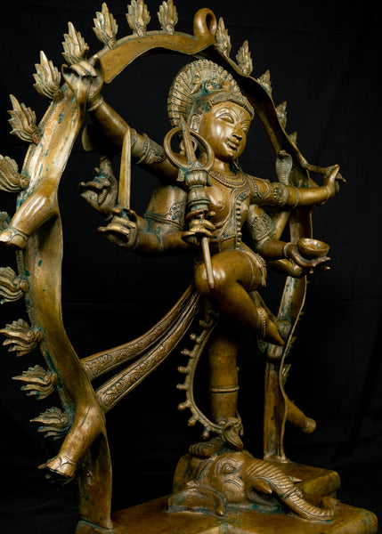 Bronze Gaja Samhara Murthy 38" - Lord Shiva as the Destroyer of the Elephant demon, a popular icon in the Chola art - Lost-Wax Method Sculpture