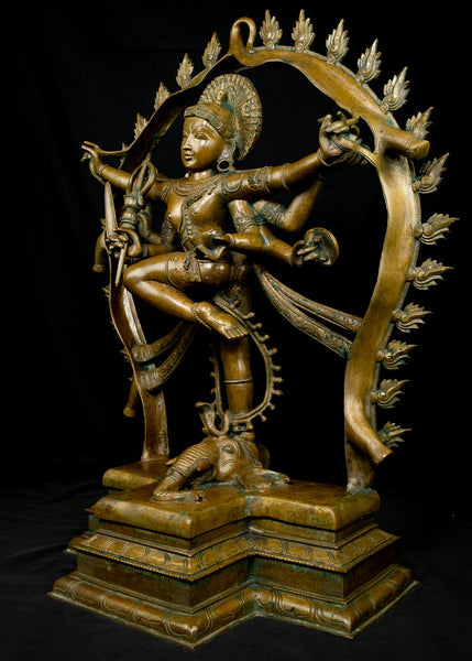 Bronze Gaja Samhara Murthy 38" - Lord Shiva as the Destroyer of the Elephant demon, a popular icon in the Chola art - Lost-Wax Method Sculpture