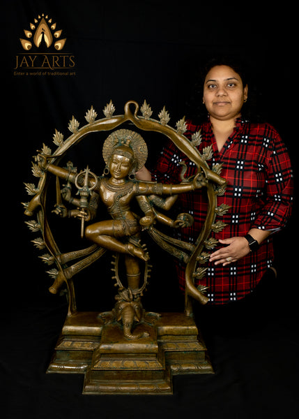 Bronze Gaja Samhara Murthy 38" - Lord Shiva as the Destroyer of the Elephant demon, a popular icon in the Chola art - Lost-Wax Method Sculpture