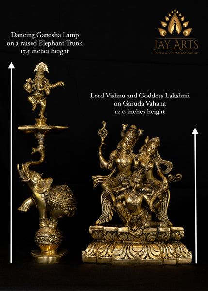 Lord Vishnu and Goddess Lakshmi on Garuda 12" Brass Statue