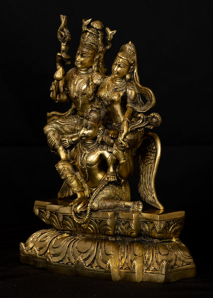 Lord Vishnu and Goddess Lakshmi on Garuda 12" Brass Statue