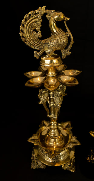Auspicious Bird Lamp Set with Seven Wicks and Five Wicks (Two deepam plates)