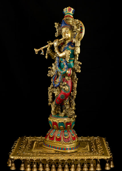 Sri Krishna 29" - The God of Compassion (Inlay antique yellow)