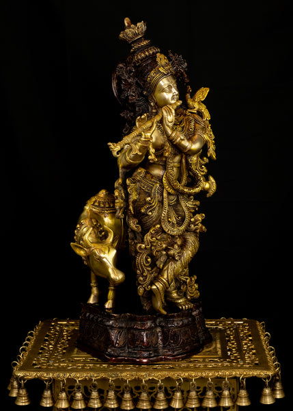 Lord Krishna - The Divine Flutist with a Cow