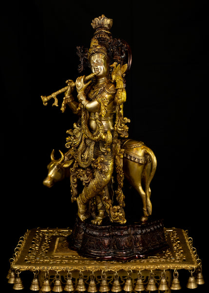 Lord Krishna - The Divine Flutist with a Cow