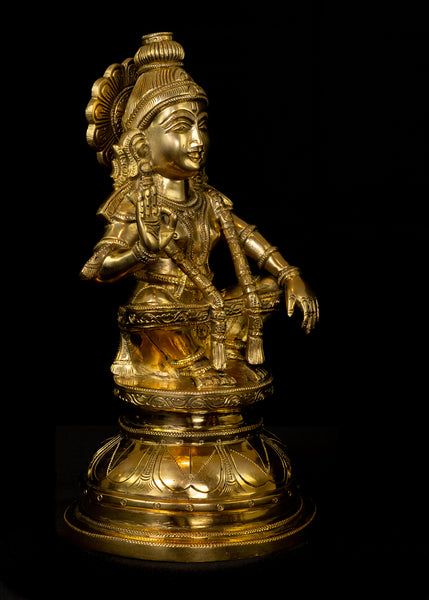 Lord Ayyappan (Hari Hara Putran) 12" - Brass Statue