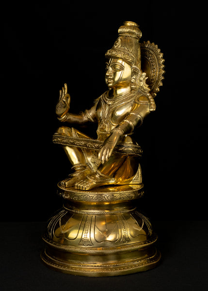Lord Ayyappan also known as Manikandan 14" - Brass Statue