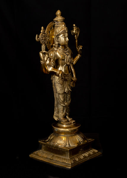Bhagwan Vishnu (as Balaji) Standing on a Lotus 18" - Brass Statue