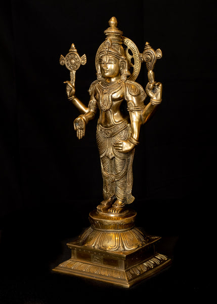 Bhagwan Vishnu (as Balaji) Standing on a Lotus 18" - Brass Statue