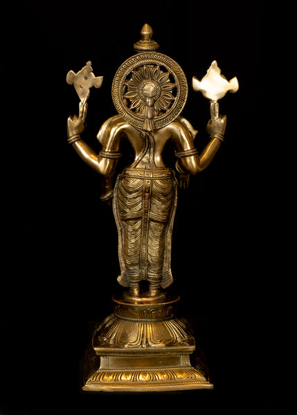 Bhagwan Vishnu (as Balaji) Standing on a Lotus 18" - Brass Statue