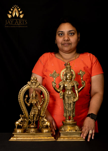 Bhagwan Vishnu (as Balaji) Standing on a Lotus 18" - Brass Statue