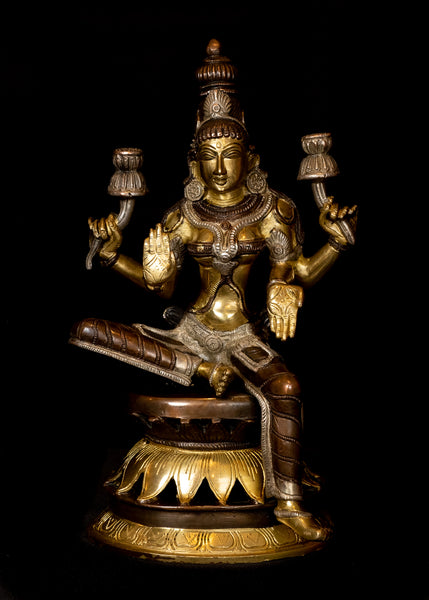 Goddess Lakshmi Devi seated on a Lotus (Antique brown)