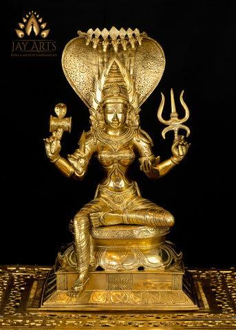 Goddess Mariamman 19" - Hindu Goddess of Rain and Protector (Kaval Deivam) - Brass Statue