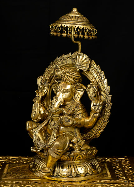 Shri Kamal Ganesh with an Umbrella 18" - Brass Statue