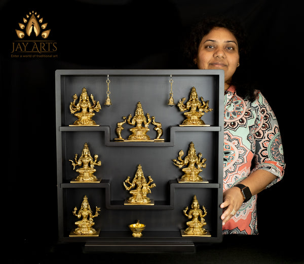 Brass Ashta Lakshmi in a Wooden Frame 22" (Square Panel)