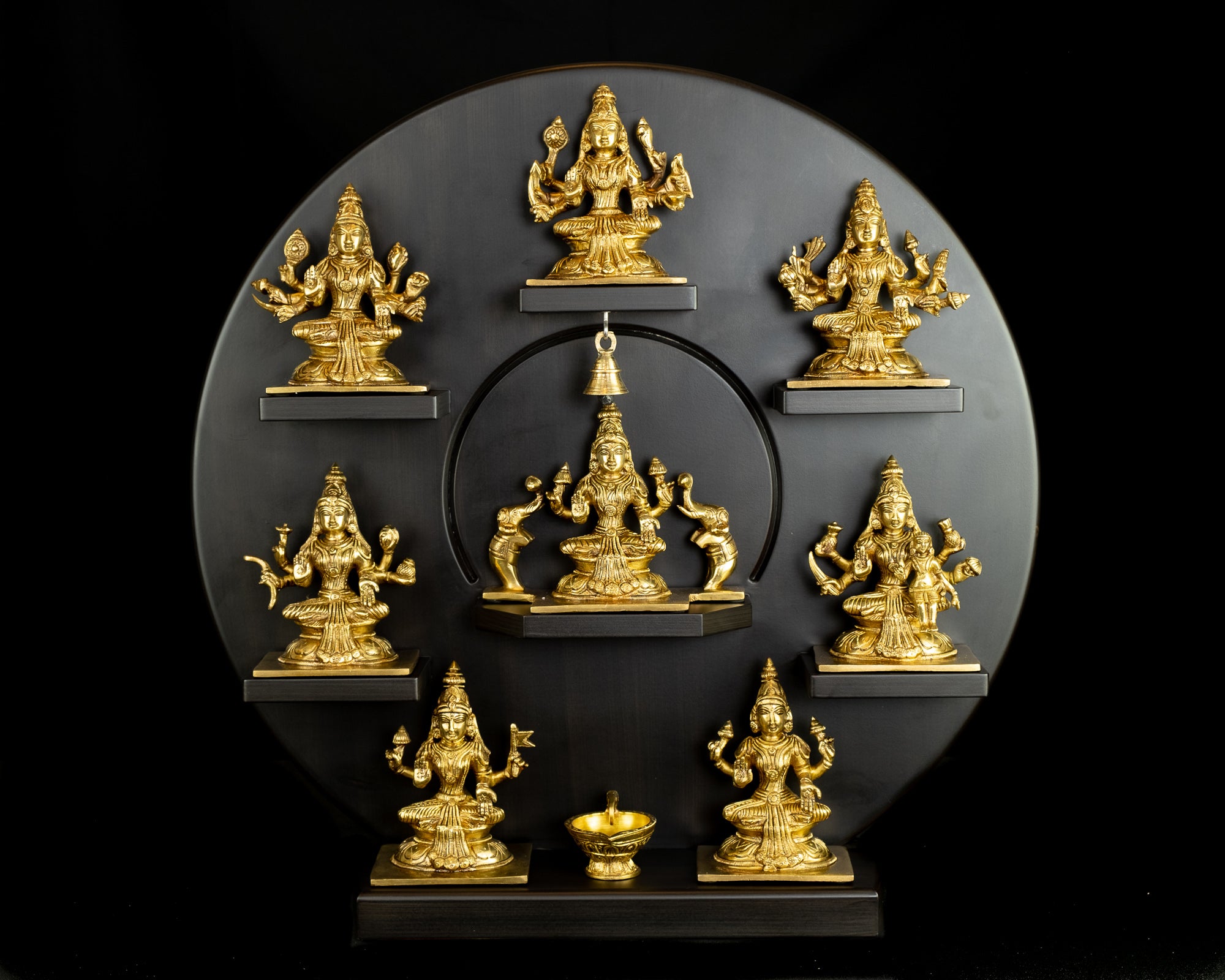 Ashta Lakshmi in a Wooden Frame (Circular Panel)