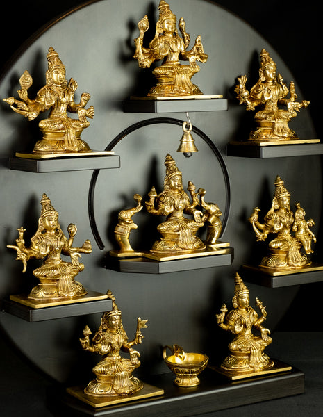 Ashta Lakshmi in a Wooden Frame (Circular Panel)