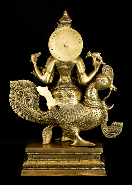 Goddess Saraswathi seated on a Swan (Hamsavahini) 19" Brass Statue