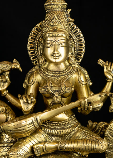 Goddess Saraswathi seated on a Swan (Hamsavahini) 19" Brass Statue