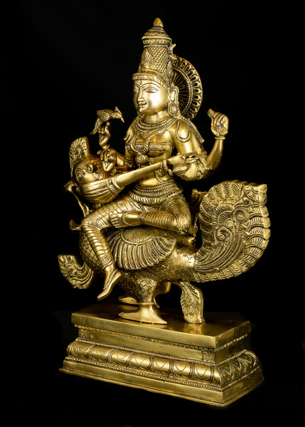Goddess Saraswathi seated on a Swan (Hamsavahini) 19" Brass Statue
