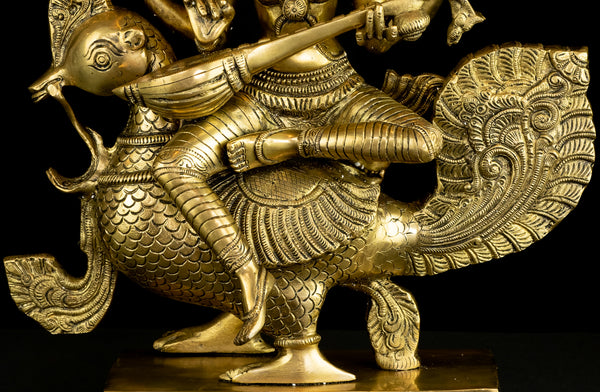Goddess Saraswathi seated on a Swan (Hamsavahini) 19" Brass Statue