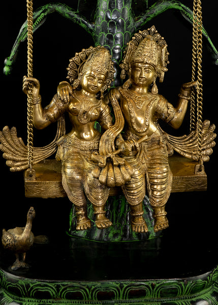 Radha and Krishna swinging in a Kadamba Tree 35" - An Enthralling Statue of the Divine Couple